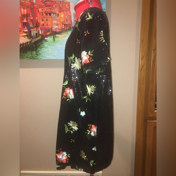 ZARA Black Sequins Mini Embroidered Floral Dress - Size Large - Picture 5 of 17